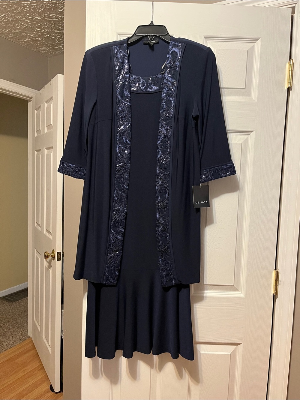 Navy Embellished Formal Dress & Jacket Set